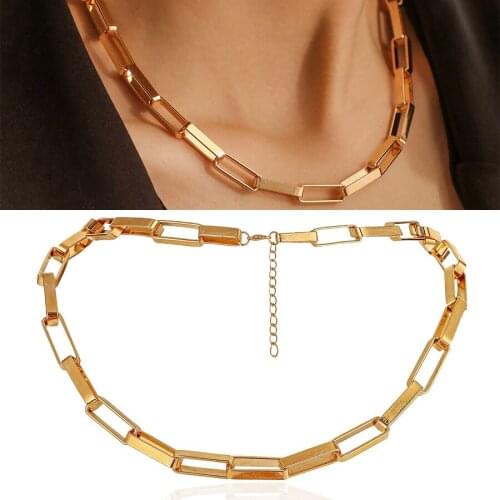 2020 Hip Hop Gold Plated Thick Link Chain Necklace For Women Big Cuban Chunky Thick Choker Necklace Adjustable Punk Jewelry