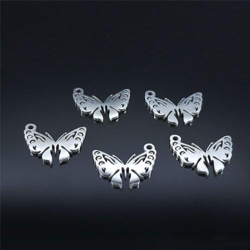 5PCS Stainless Steel Small Diy Butterfly Pendant for Women/Men Silver Pendants Supplies for Jewelry Making 2021 NXS05