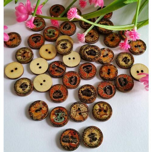 50Pcs/Set 15mm Round 2 Holes Random Mix Wooden Buttons For Craft supplies Sewing Scrapbooking DIY Accessories Botones
