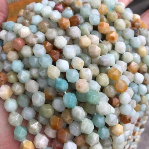 8mm Faceted Natural Amazonite Stone Beads Round Loose Tangential Angle Stone Beads For Jewelry Making Strand 15