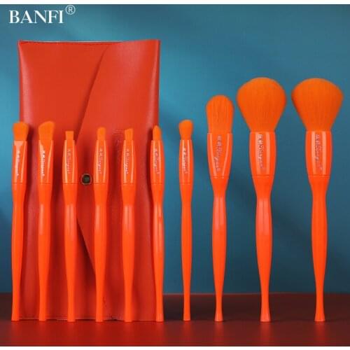 BANFI 10 pcs Candy Color Makeup Brushes Set With Bag 2020 New Powder Foundation Eyebrow Eyeshadow Blush Make Up Tools Kit