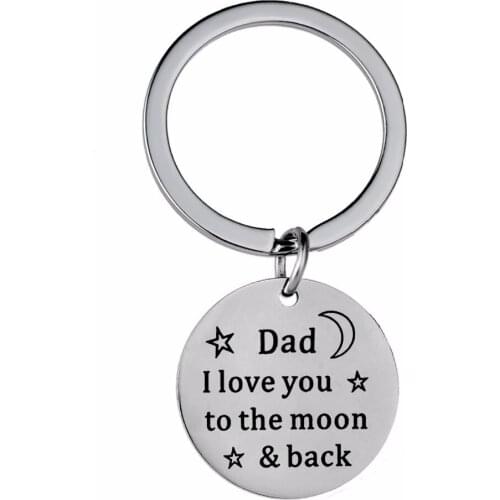 Gift For Dad I Love You To The Moon & Back Stainless Steel Keychain Family Keyring For Daddy Papa Fathers Key Chain Ring Jewelry
