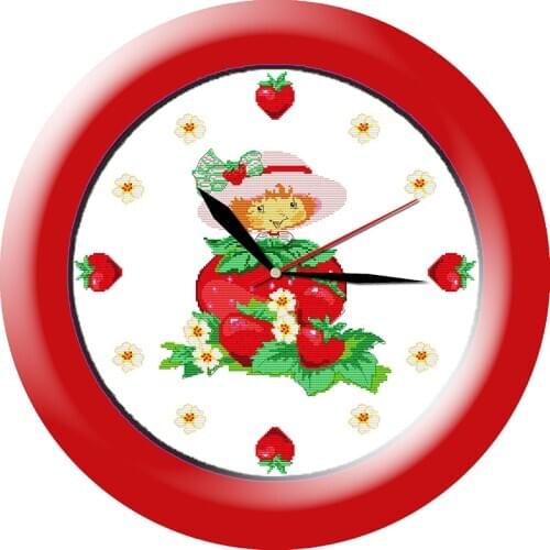 Strawberry clock cross stitch kit 14ct 11ct count print canvas wall clock stitching embroidery DIY handmade needlework