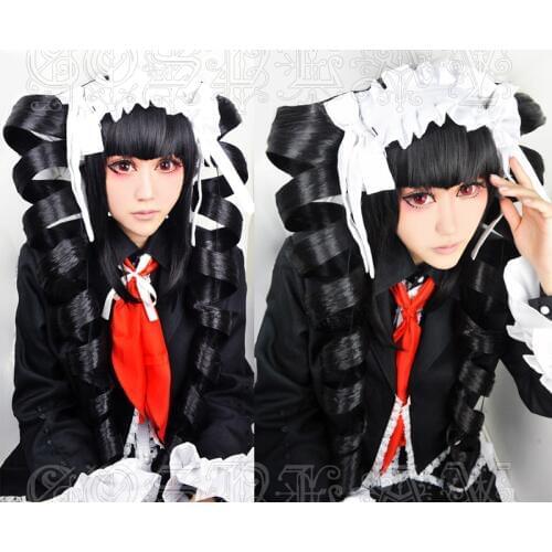 Danganronpa Celestia Ludenberg Cosplay Wig Black Spiral Curl Long Synthetic Hair + Wig Cap