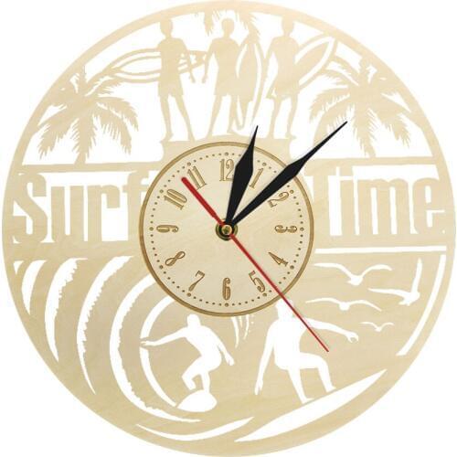 Surfing Time Decorative Wall Clock Summer Palm Wave Wood Clock Extreme Sport Surfing Idea Gift For Surfer