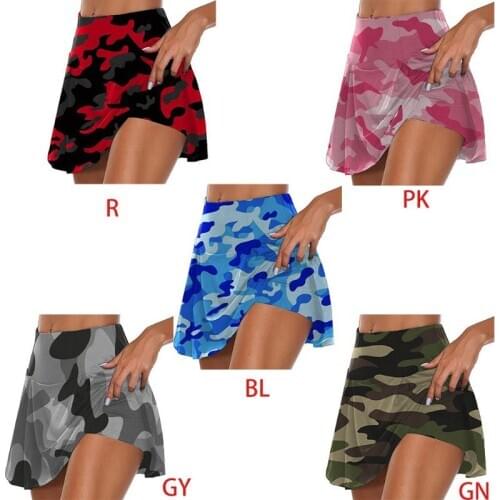 Women High Waisted 2-In-1 Sport Skorts Colorful Camouflage Printed Quick Dry Pleated Golf Skirts Athletic Running Shorts