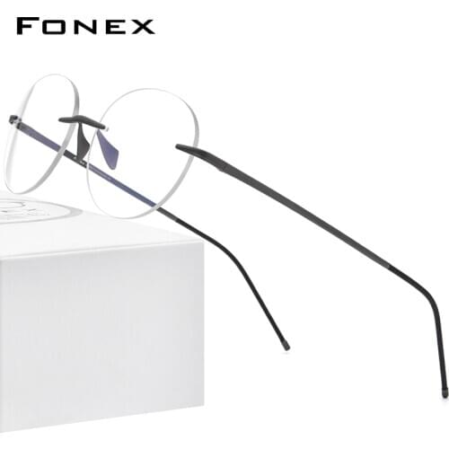 FONEX Pure Titanium Glasses Women 2020 New Men Rimless Prescription Round Eyeglasses Frames Myopia Optical Eyewear 8563