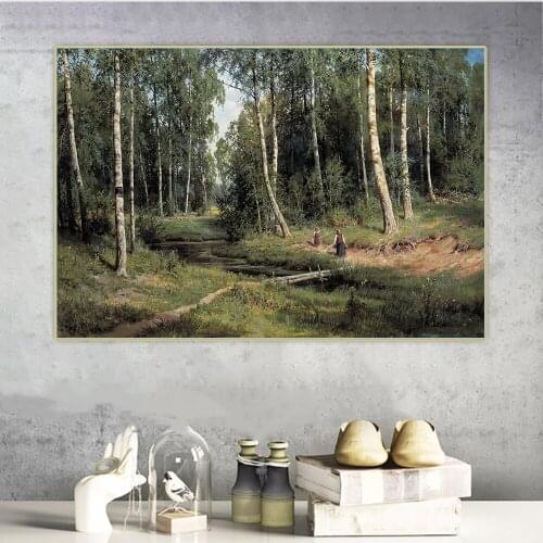 Ivan Shishkin《In The Birch Tree Forest》Canvas Oil Painting Artwork Aesthetic Poster Picture Wall Hanging Decor Home Decoration