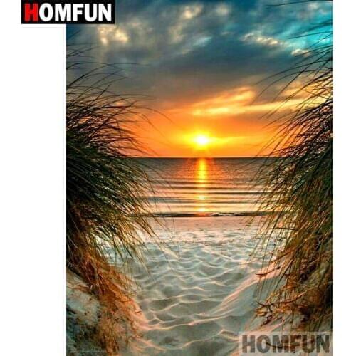 HOMFUN Full Square/Round Drill 5D DIY Diamond Painting "Seaside sunset" Embroidery Cross Stitch 5D Home Decor Gift A08438