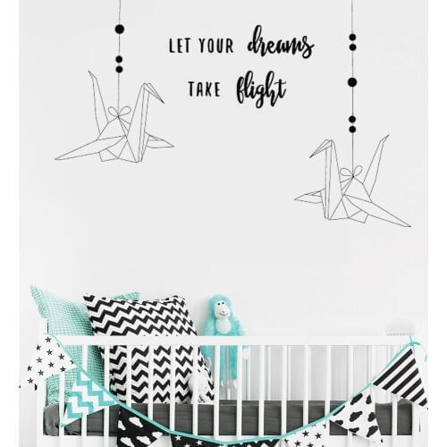 Let Your Dreams Take Flight Paper Crane Wall Stickers for Nursery Kids Children Bedroom Playroom Vinyl Decals Living Room K99