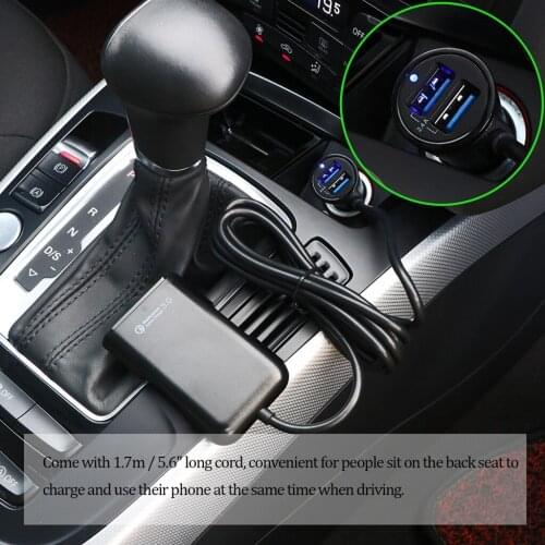 Multi-function QC3.0 4 Port Car Charger with Cable Black Small and Convenient Car Charger Adapter Fast Transmission