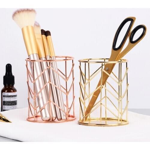 Multi-function Desktop Pen Holder Office School Storage Case metal Gold Rose Gold Box Desk Pen Pencil Organizer Makeup storage