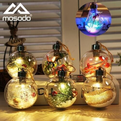 Mosodo Luminous Transparent Christmas Ball LED Christmas Tree Pendant Hollow Ball Decoration Festival Garden Pendant Ornament