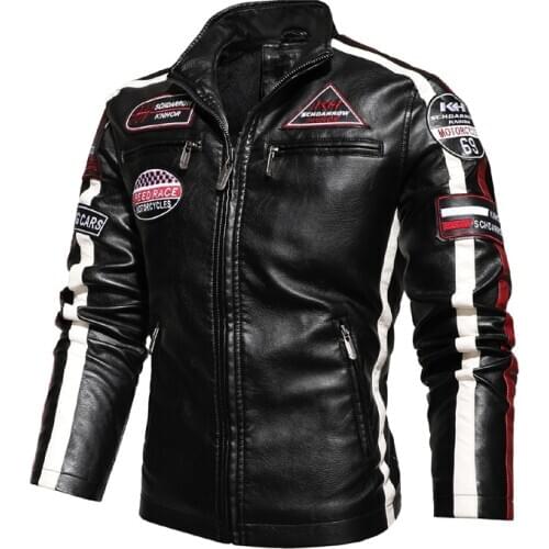 Mens Leather Jacket Business Casual Leather Autumn Winter Jacket Fashion Biker Coats Mens Leather Motorcycle Standing Collar