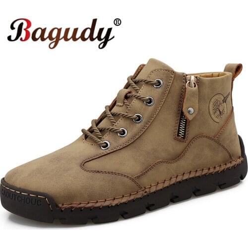 Mens Boots Winter Warm Mens Snow Boots Leather Add Plush Mens Ankle Boots Moccasins Outdoor Lace-Up Casual Mens Warm Shoes