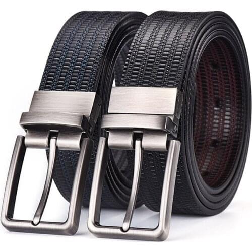TJ-TianJun Mens Revolving Buckle Business Belt Rice Embossing Alloy Pin Buckle Waistband Fashion Party Meeting Street Girdle