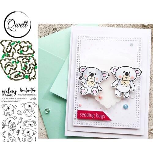 QWELL Koalas Baby Cutting Dies Match Clear Transparent Stamps Set Birds Leaf Words For DIY Scrapbooking Craft 2020 Hot Sale