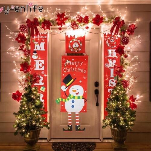 New Year Noel Porch Sign Xmas Door Banner Decor Hanging Cloth Merry Christmas Decorations For Home 2021 Ornaments Navidad Gifts