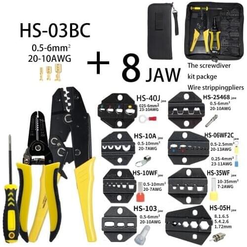 Crimping Pliers HS-03BC Clamp cap coaxial Tools Cable Mini Carbon Steel Multifunctional Electrical 8 jaw plug tube Terminals Kit