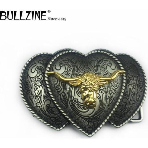 Bullzine wholesale heart belt buckle bull head belt buckle with pewter finish FP-03723 for 4cm width belt