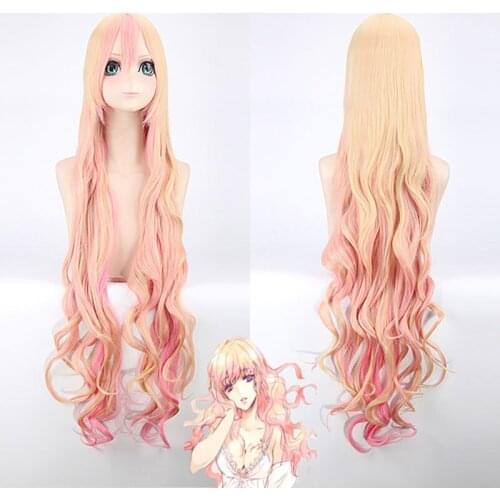Macross F Sheryl Nome cosplay wig Synthetic hair 120cm Long Wavy Light Blonde Pink Dream Sheryl Cosplay Costume Wigs + wig Cap