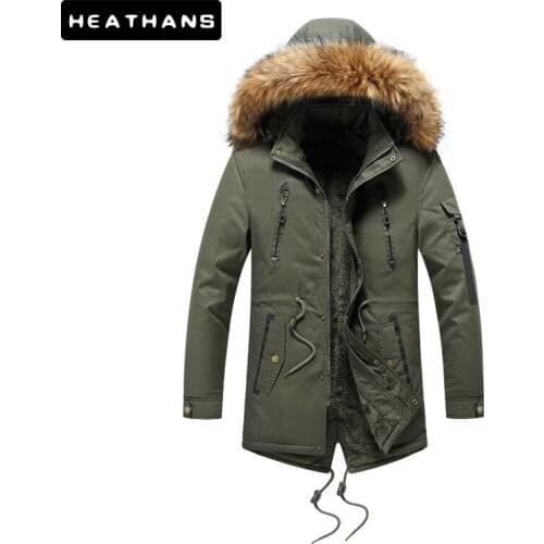 -30 Degree Men Winter Long Parkas Coat Mens Big Fur Collar Hooded Cotton Padded Male Velvet Warm Jacket Outdoor Windproof Parka