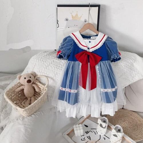 Sweet Girls Kids Princess Lolita Dress Children Baby Preppy Style Ball Gown Mesh Bow Party Dresses Vestidos S12681