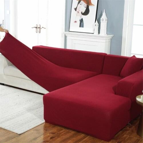 Plush Fabirc Elastic Sofa Cover Solid L Shape Sofa Covers Velvet for Living Room Stretch Slipcover Couch Cover