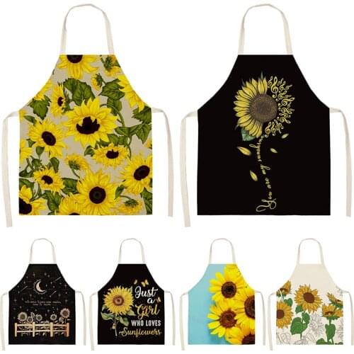 Sunflower Pattern Printed Cotton Linen Aprons 53*65cm Home Cleaning Cooking Kitchen Apron Cook Wear Adult Bibs Pinafore 46287