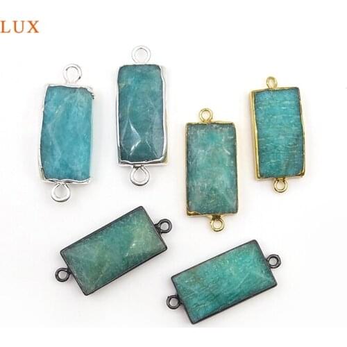 3pcs Natural Amazonite Rectangle Pendants Jewelry With Gold Silver Bronze Plated Connector Finding For Necklace Bracelet Making