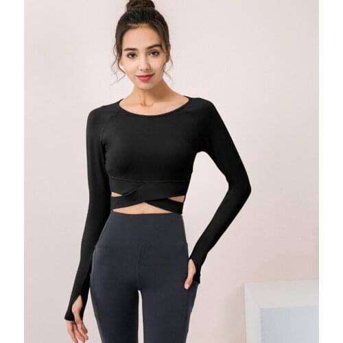 Skin-Friendly Sports Top Long Sleeve Yoga Shirts With Pad Breathable Hollow Crop Top Skinny Gym Shirt Running Fitness Clothing