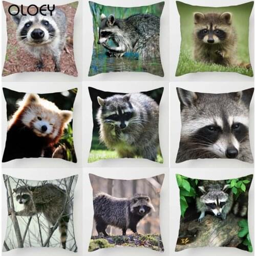 Cute Animals Pillowcase Raccoon Wildlife Printed Pillowcase for Home Bed Chair Decorative Pillows Covers Hotel