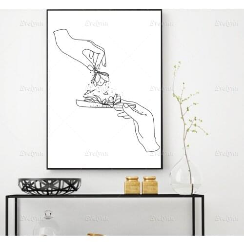 Nordic Line Drawing Weed Herbs Addiction Wall Art Canvas Painting Weed Herbal Leaf Posters and Prints for Living Room Decoration