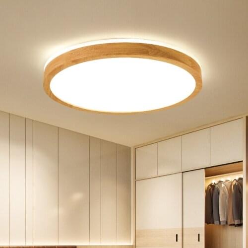 LED Ceiling Light Wood Round Square for Living Room Bedroom Indoor Lighting Fixture Surface Mounted Lamp Remote Control Dimmable