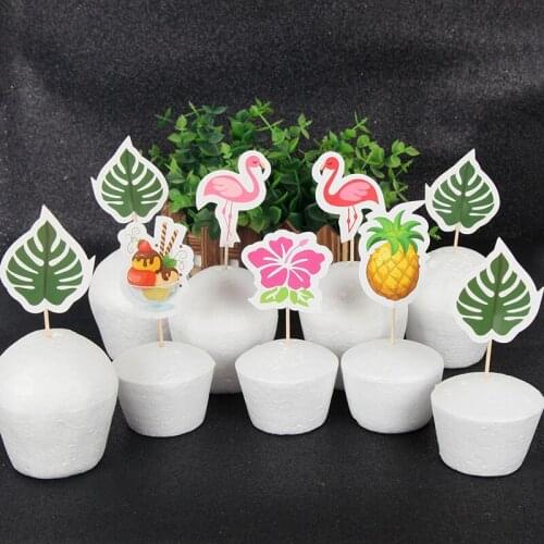 24pcs Flamingo Ice Cream Cupcake Cake Toppers Picks Kids Happy Birthday Party Decorations Supplies Baby Shower Party Favors