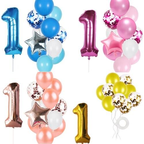 First Birthday Balloons Pink Blue Gold Number Balloons 0 1 2 3 4 5 6 7 8 9 Years Happy Birthday Party Decorations Kids Favors
