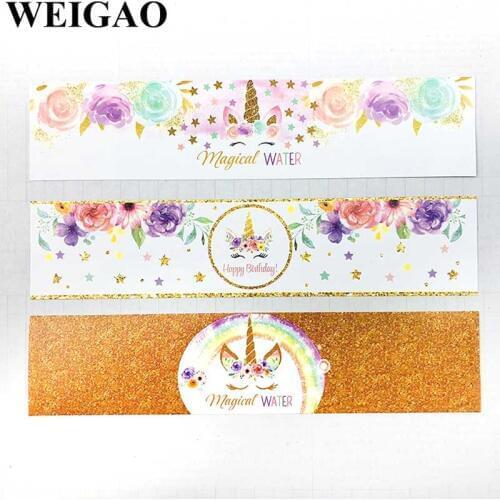 WEIGAO 24Pcs Water Bottle Sticker Unicorn Birthday Party Accessories Paper Coffee Drink Cup Bottle Labels 1st Birthday Decor