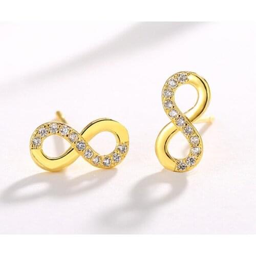 1 Pair Womens Personality Classic '8' Shape Infinity Symbol Inlaid AAA Zircon Ear Stud Earrings Fashion Jewelry E1408