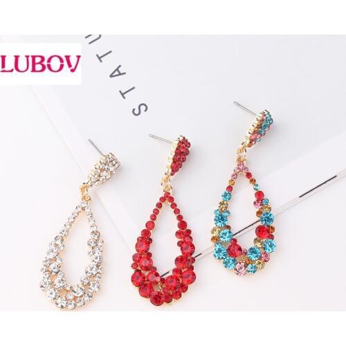 LUBOV Luxury Colorful Crystal Stone Drop Earrings Trendy Water-drop Rhinestone Pendant Dangle Earrings Women Jewelry 2019 New