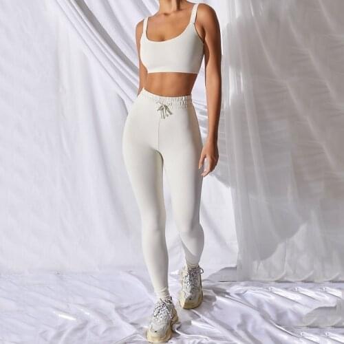 White Sports Sets Women 2 Pieces Sports Top Bra High Waist Legging Outfits Gym Wear Running Clothing Fitness Suits Workout,ZF757