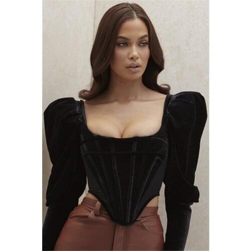 High Street Elegant Ladies Black Square Collar Low Chest Backless Fold Each Matc hing Night Club Evening Tops