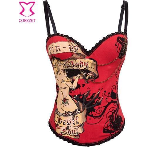 Steampunk Burlesque Corset Sexy for Women Vintage Rock Overbust comfortable Style Printed Costume Bustier Gothic Lingerie