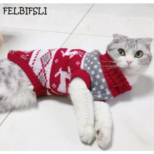 Pet Cat Reindeer Sweater Winter Warm Cat Clothes for Cats Kedi Outfit katten Clothing Products for Pets Animals Cat Costume Suit