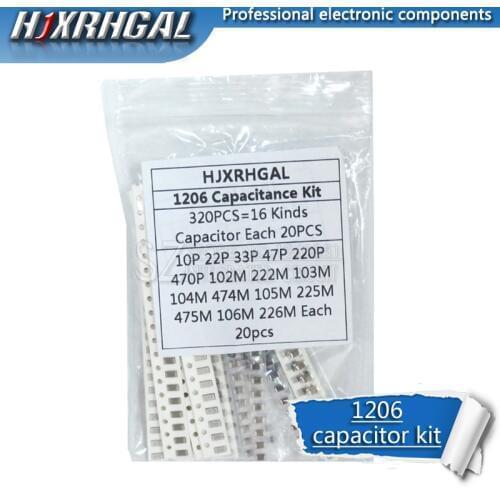 16values*20pcs320pcs 1206 SMD Capacitor assorted kit 10pF~475M component diy samples kit new and original hjxrhgal