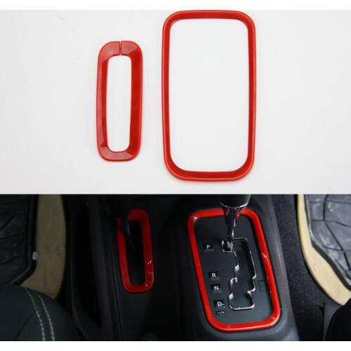 2pcs/set ABS Red Inner Gear Box Panel + Transfer Trim Case Cover Frame Decoration Fits for Jeep Rubicon Wrangler 2011-2015