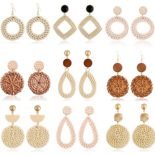 2021 Simple Retro exaggerated bamboo rattan hand-woven earrings Rattan earrings 12 pcs/lot E-035