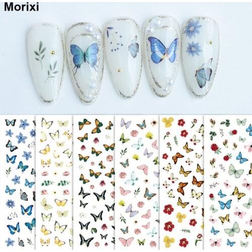 3D butterfly sticker for nail art decoration blue pink yellow brown waterproof ultra thin foil nail art slider decal YJ052