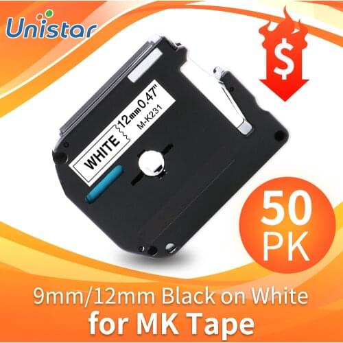 50PCS MK231 Tapes 12mm Compatible for Brother M Tapes Refill Black on White M-K131 231 for Label Maker PT-85 PT-75 PT-BB4 PT-55