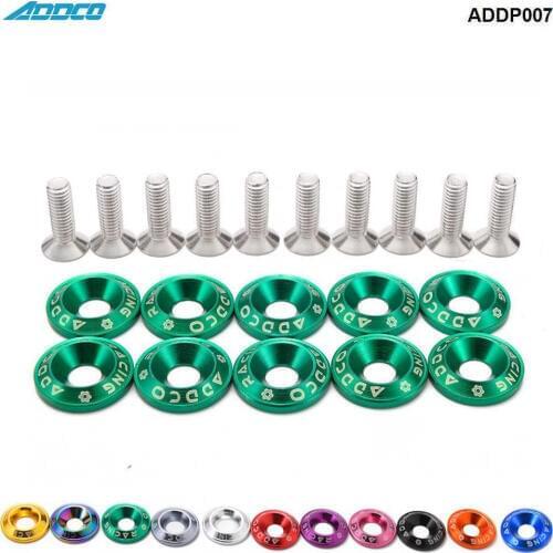 Addco Universal M6 Wide 10Pc Hex Screw Bolt Bumper Fender Washer Anodized Aluminum ADDP007