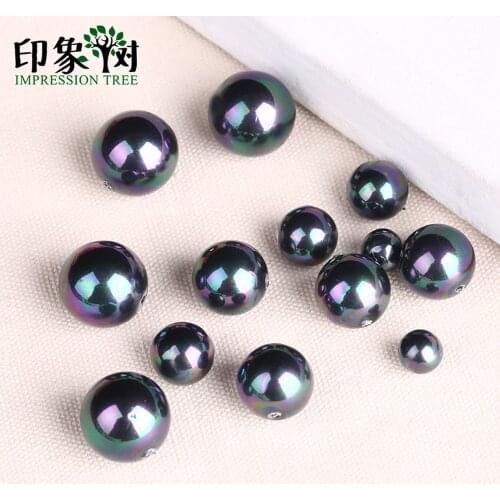 Free Shipping Black AB Color Round Brilliant Shape Strand Shell Pearl Beads 6 8 10 12mm Fit Necklace DIY Jewelry Making 1878